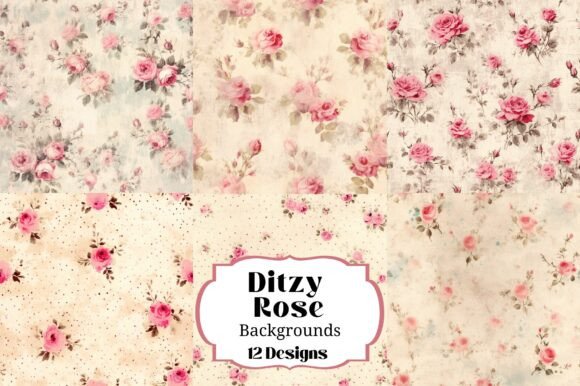 12 Ditzy Pink Rose Seamless Patterns