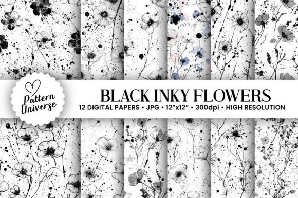 Black Inky Flowers Seamless Patterns: A Versatile Resource for Creative Projects