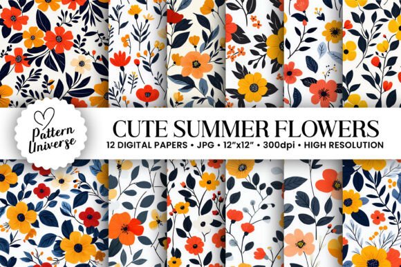 Cute Orange Summer Flowers Patterns for Creative Projects