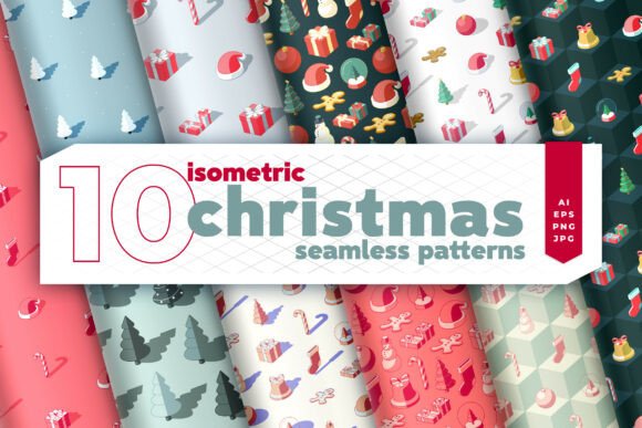 Elevate Your Holiday Designs with Isometric Christmas Seamless Patterns