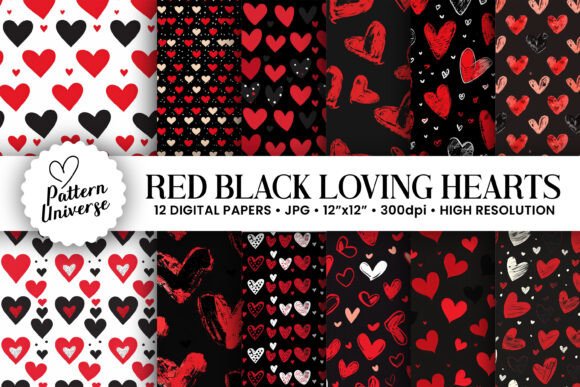 Red Black Loving Hearts Patterns: A Versatile Resource for Creative Projects