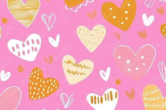 Vibrant Heart Patterns on a Pink Background: A Digital Asset for Modern Creativity