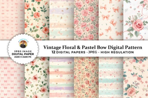 Vintage Floral Bow Digital Patterns