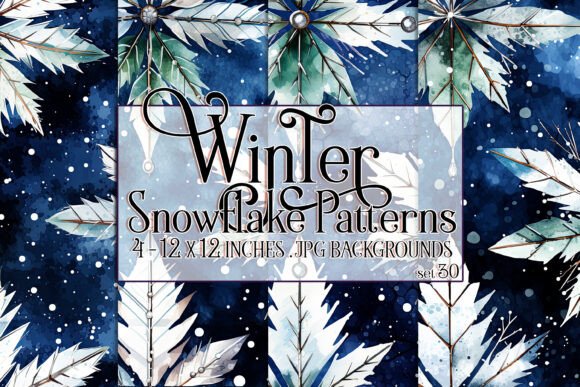 Watercolor Winter Snowflake Patterns 30