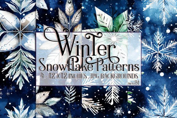 Watercolor Winter Snowflake Patterns 31