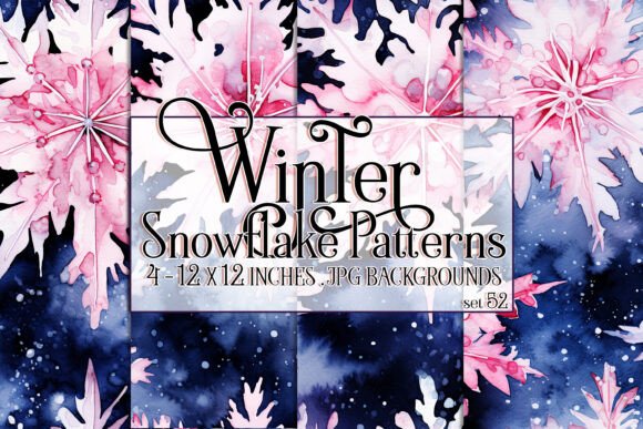 Watercolor Winter Snowflake Patterns 52: Elevating Digital and Print Design with Seamless Artistry